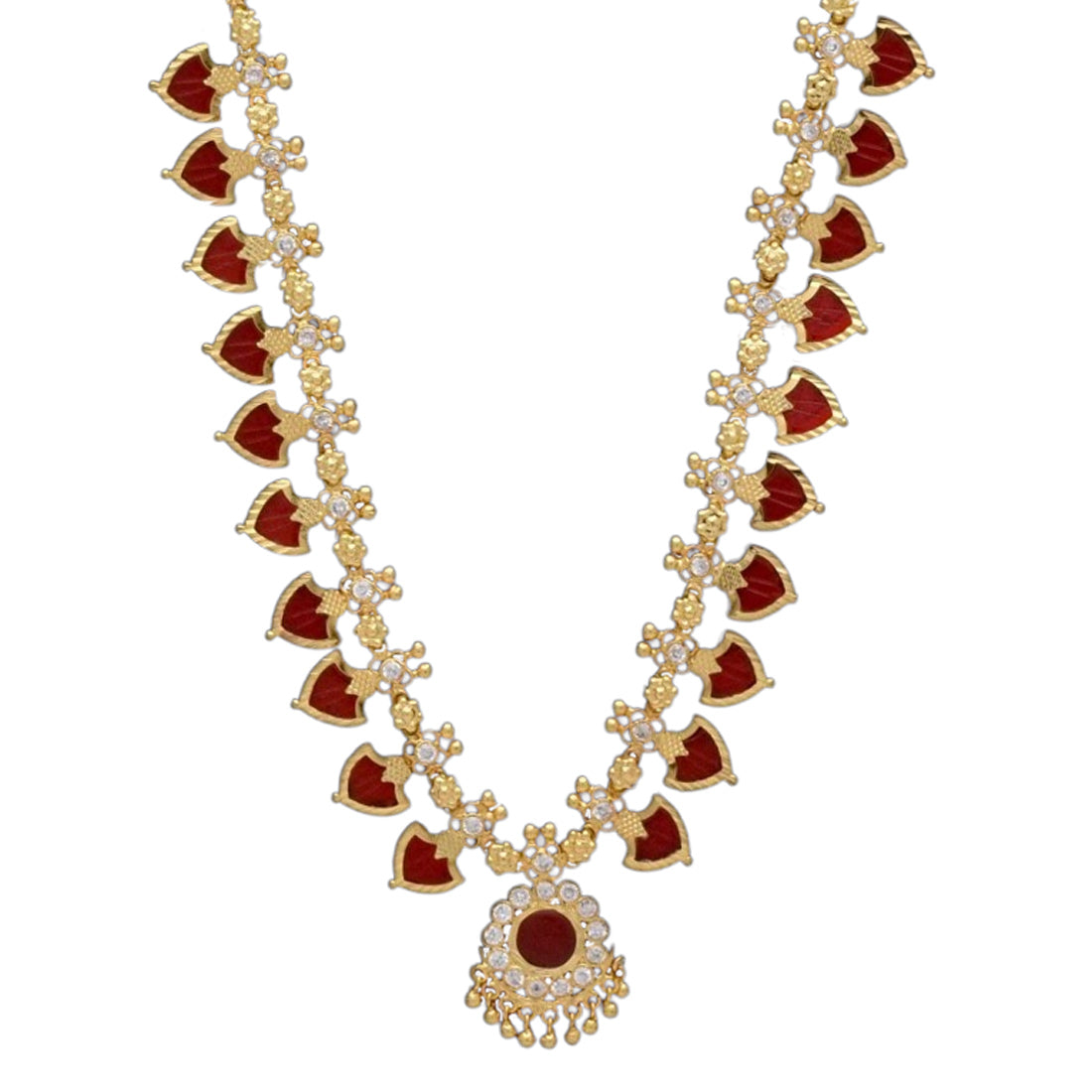 Gold-Plated-Traditional-Indian-Red-Palakka-Necklace