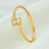 Gold Plated Dual Rectangle Stone Cuff Bangle - Crystal Clear
