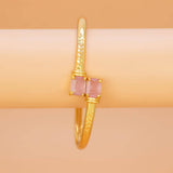 Gold Plated Dual Rectangle Stone Cuff Bangle - Pink