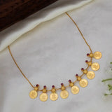Gold-Plated Traditional Ruby Lakshmi Kasu Necklace