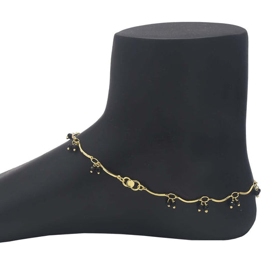 Gold Plated Twin Black Crystal Hanging Anklets