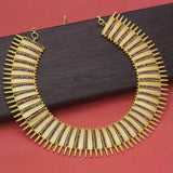 Antique Gold Plated Broad Matte Finish Ruby Necklace showcasing intricate design and elegant craftsmanship.