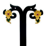 Traditional Gold Plated Ruby Stone Floral Mango Ear Studs