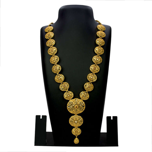 Trendy Gold Plated Mesh Designer Ruby CZ Bridal Long Chain