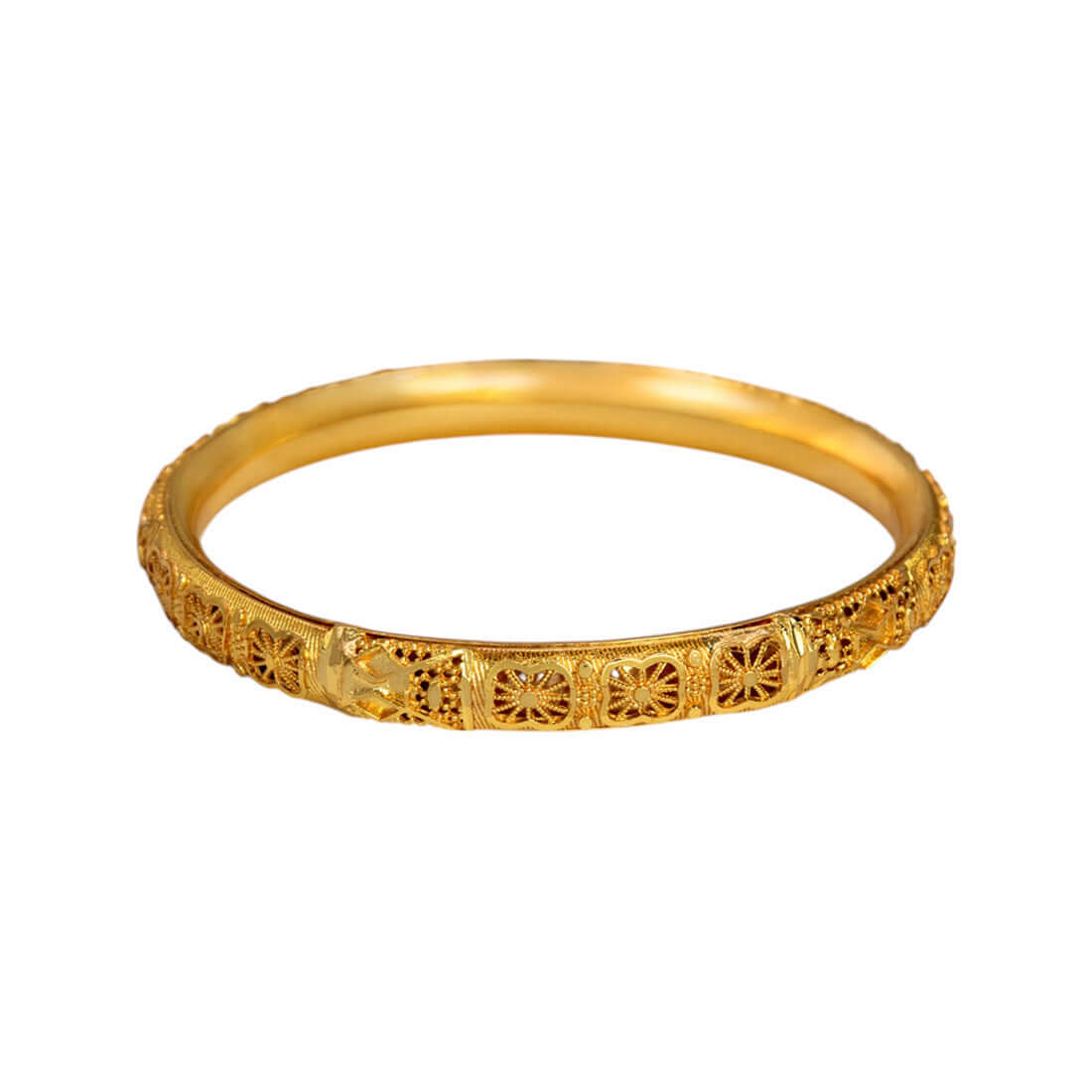 Elegant Gold-Plated Designer Bangle for Women showcasing intricate patterns and a chic design.