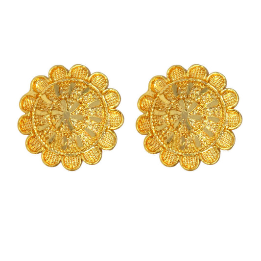 Trendy Gold Plated Floral Round Ear Studs