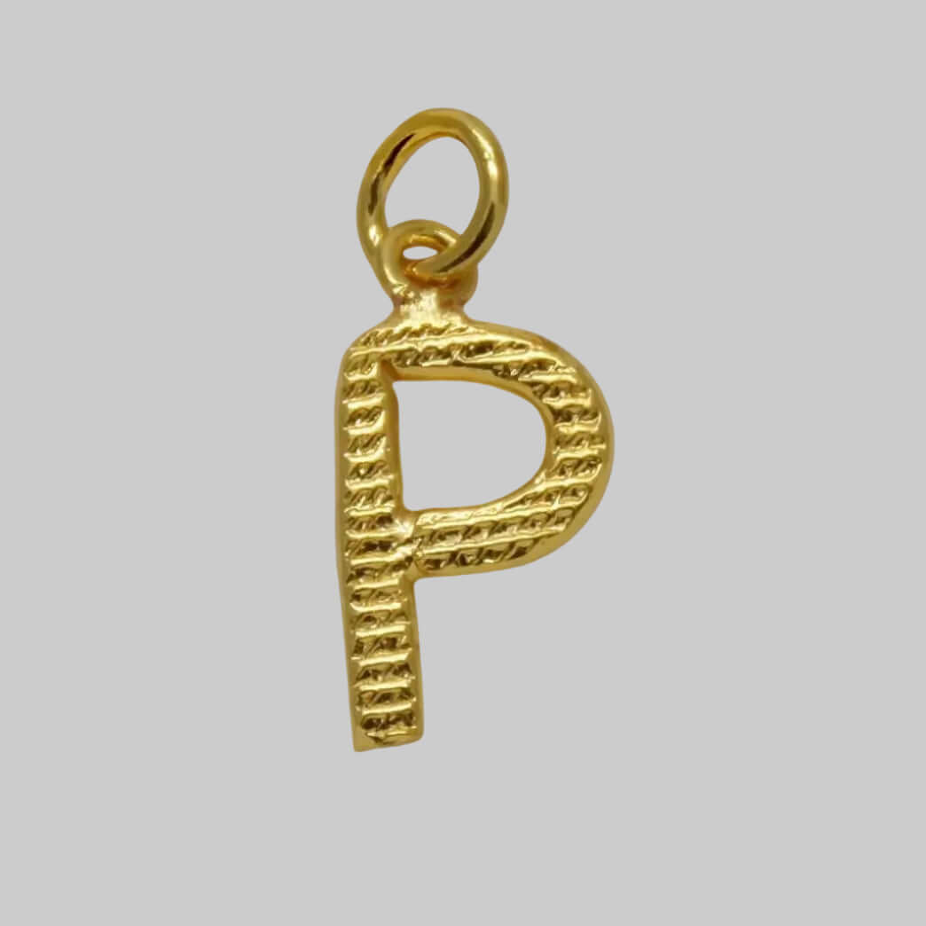 Gold letter 'P' pendant on a white background