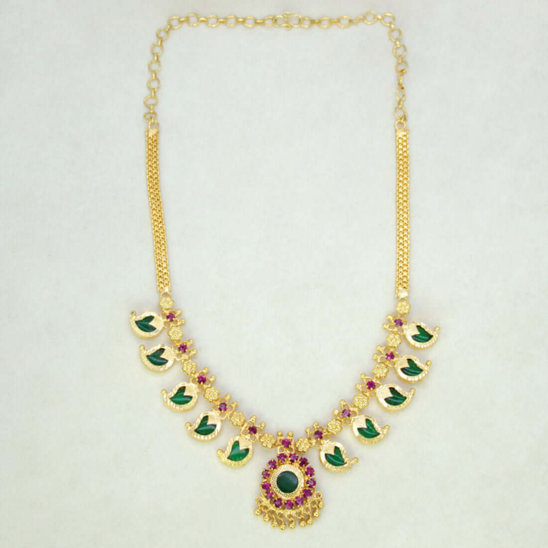 Traditional Mango Necklace- 5 Stone- Green