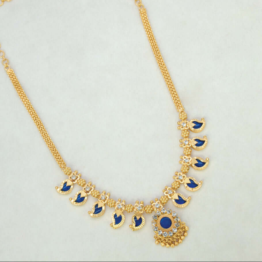 Traditional Mango Necklace- 5 Stone- Blue