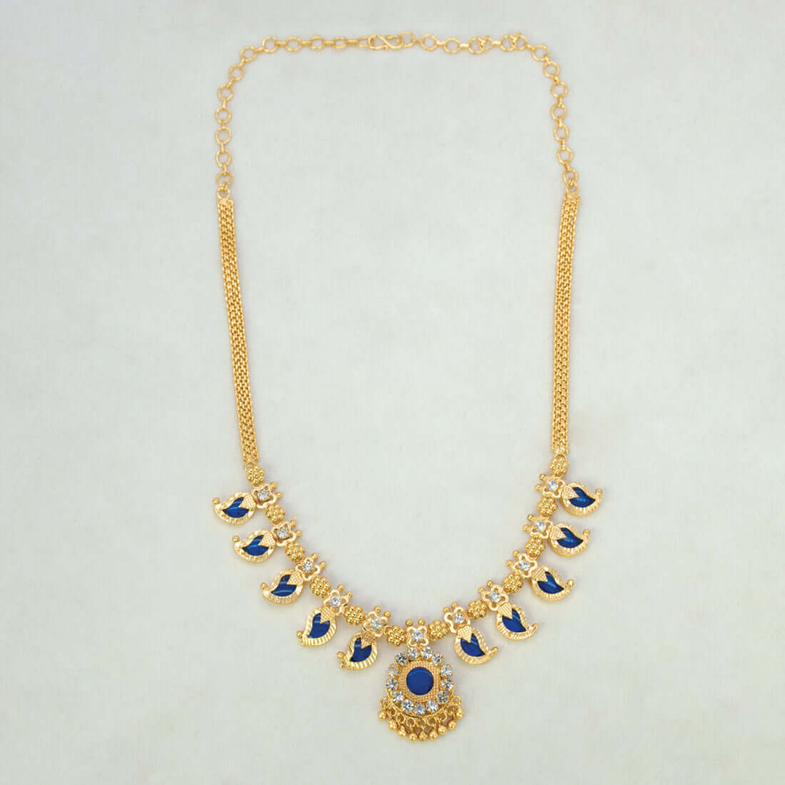 Traditional Mango Necklace- 5 Stone- Blue