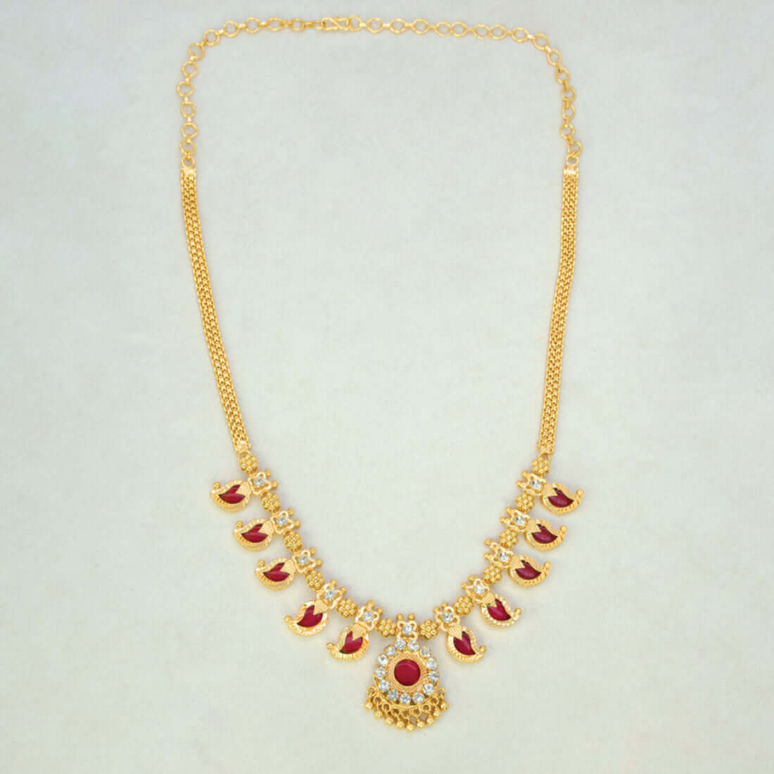 Traditional Mango Necklace- 5 Stone- Red