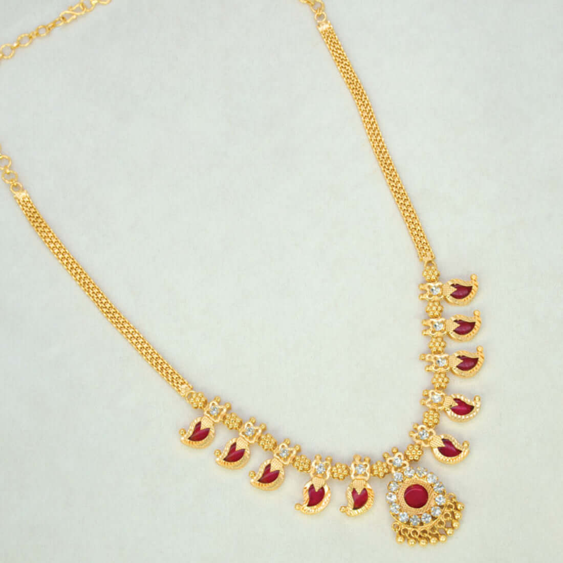 Traditional Mango Necklace- 5 Stone- Red