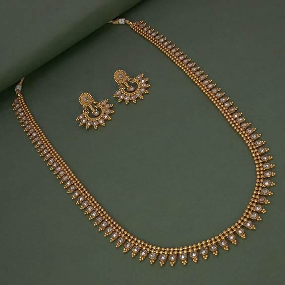 High-Quality Antique Gold Plated Kundan Stone Long Chain