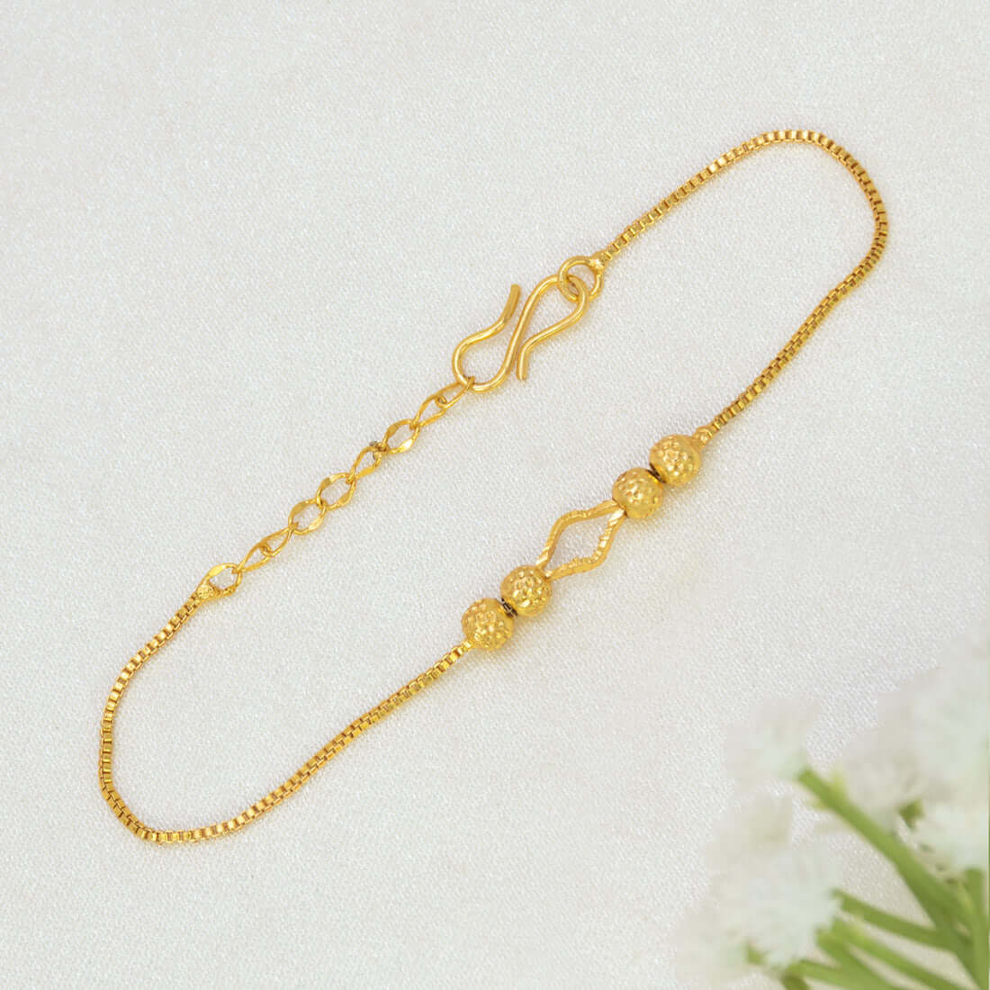 Gold Plated Textured Beaded Box Chain Bracelet