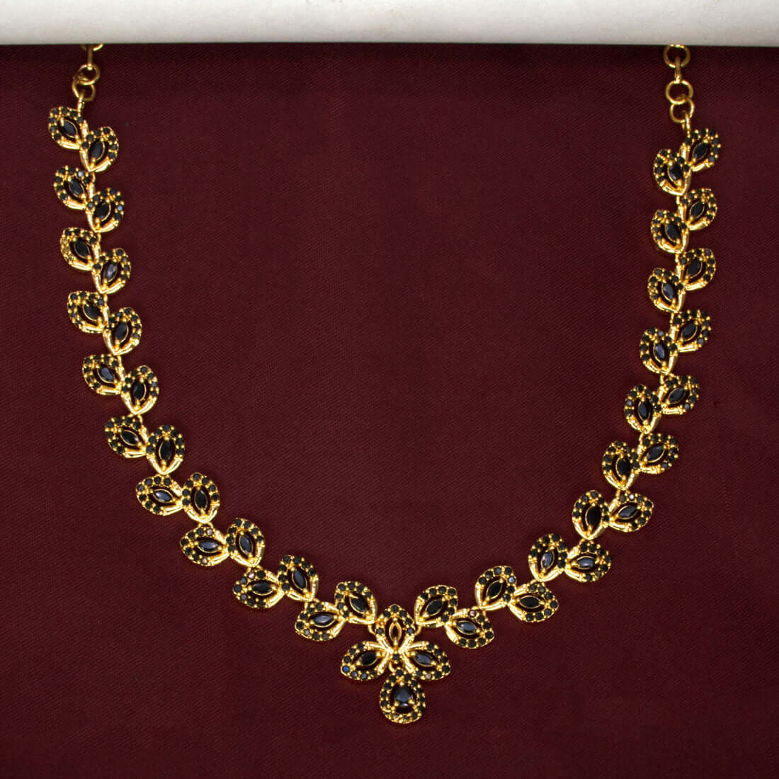 Alluring Gold Plated CZ Leaf Necklace