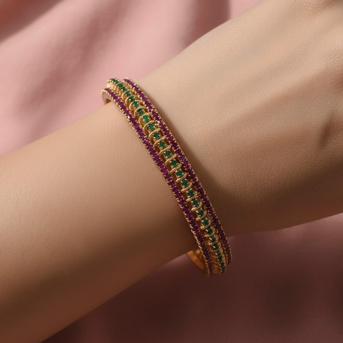 Alluring_Premium_Gold_Plated_Ruby_Emerald_Bangle