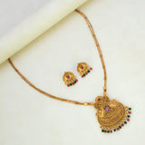 Antique 2-Strand Kemp Stone Pendant Necklace Set showcasing intricate peacock pendant and matching earrings.