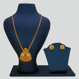 Antique 2-Strand Kemp Stone Pendant Necklace Set displayed on a stand with matching earrings in antique gold finish.