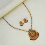 Antique Gold Plated Ball Chain Kemp Pendant Set - Ruby red