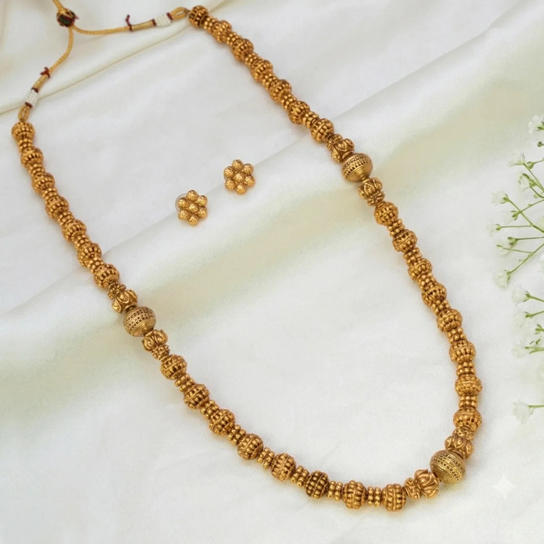 Antique Gold-Plated Beaded Long Necklace Set