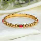 Antique Gold-Plated Coral Red Stone Bangle