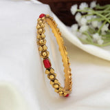 Antique Gold-Plated Coral Red Stone Bangle