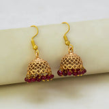 Antique Gold Plated Crystal Hanging Jhumka Earrings - Ruby Red