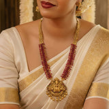 Ethnic Antique Matte Lakshmi Temple Beaded Long Necklace Set