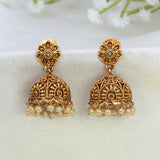 Antique Floral Crystal Hanging Jhumka Earrings