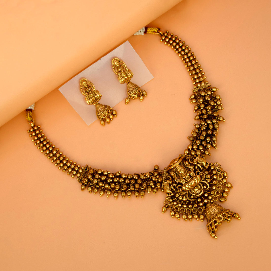 Antique Gold Plated Lakshmi Gunghroo Necklace Set