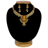 Antique Gold Plated Lakshmi Gunghroo Necklace Set- Pearl White