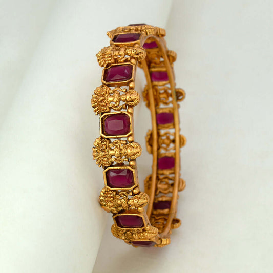 Astonishing Antique Gold Plated Red Stone Lakshmi Bangle