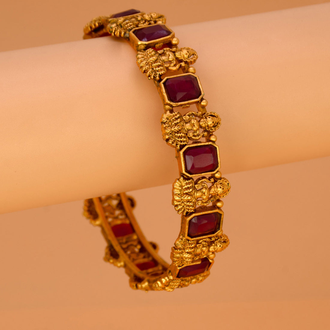 Astonishing Antique Gold Plated Red Stone Lakshmi Bangles