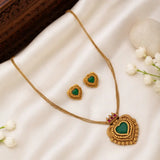 Antique Gold Green Heart Pendant Necklace Set