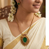 Antique Green Teardrop Gopi Pendant Necklace Set