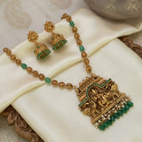 Antique Temple Gajalakshmi Pendant Necklace Set - Green