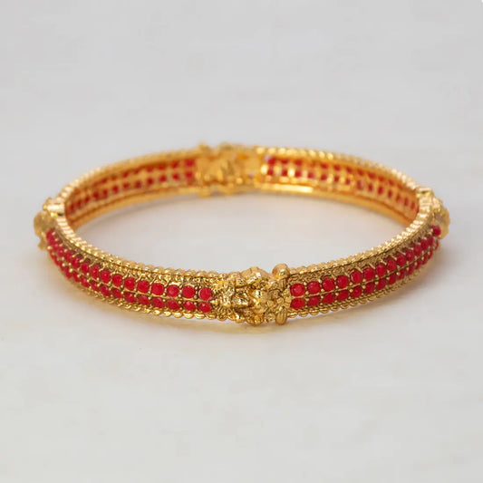 Antique Matte Lakshmi Coral Red Stone Bangle