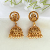 Antique Matte Lakshmi Temple Jhumka with Pearls