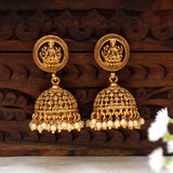 Antique Matte Lakshmi Temple Jhumka with Pearls