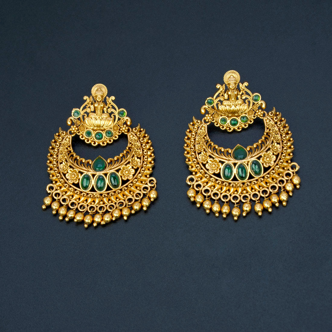 Antique Lakshmi Kemp Chandbali Earrings
