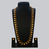 Antique Kemp Stone Lakshmi Kasu Long Necklace Set - Red