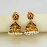 Antique Gold Plated Kemp Lakshmi Temple Jhumka - Multi-colour