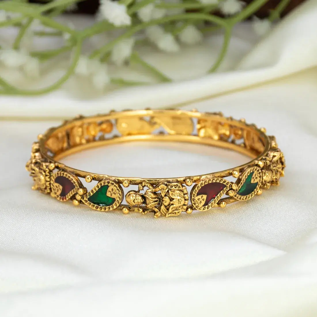Antique Gold-Plated Lakshmi Multi-Colour Mango Bangle