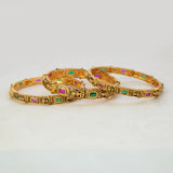 Antique Gold Plated Lakshmi Multi-Colour Stone Bangle Set
