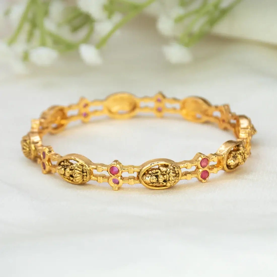 Antique Gold-Plated Lakshmi Stone Bangle
