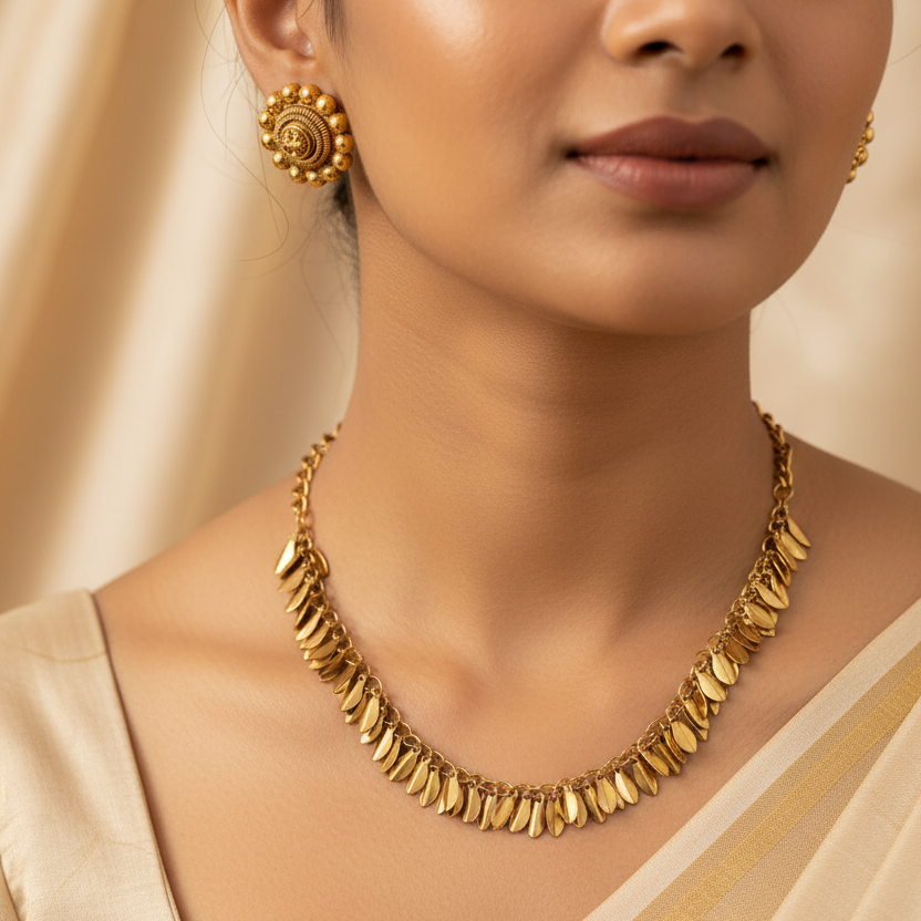 Antique Gold-Plated Leaves Necklace Set
