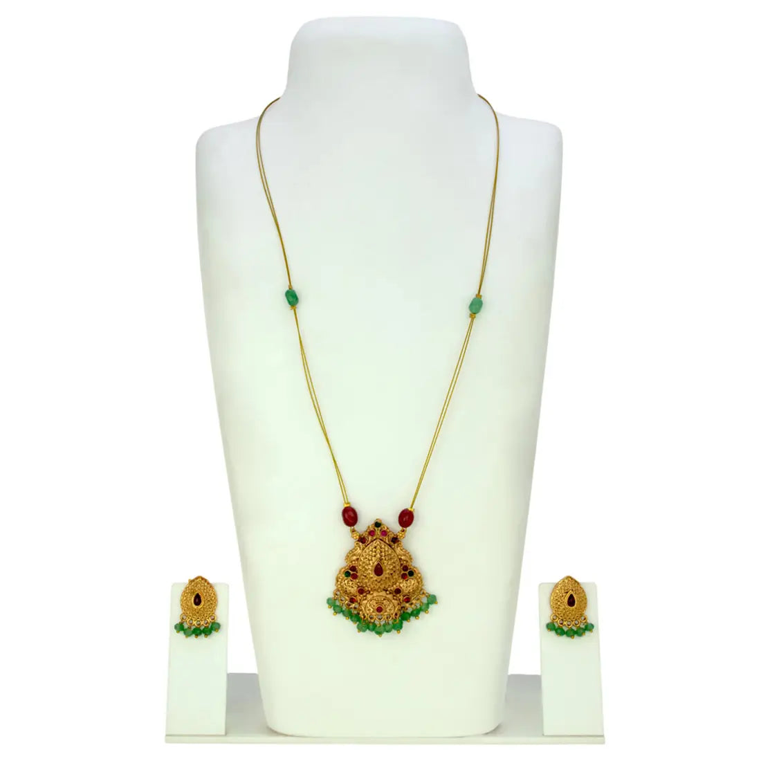 Invisible Chain with Antique Multi-colour Stone Pendant Set featuring a stunning necklace and matching earrings.