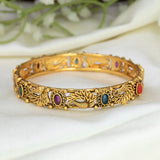 Antique Gold-Plated Peacock 5-Color Stone Bangle