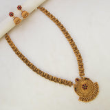 Antique Gold Peacock Kemp Stone Long Chain Necklace Set