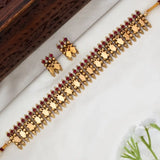 Antique Red Kemp Stone Elakkathali Necklace Set